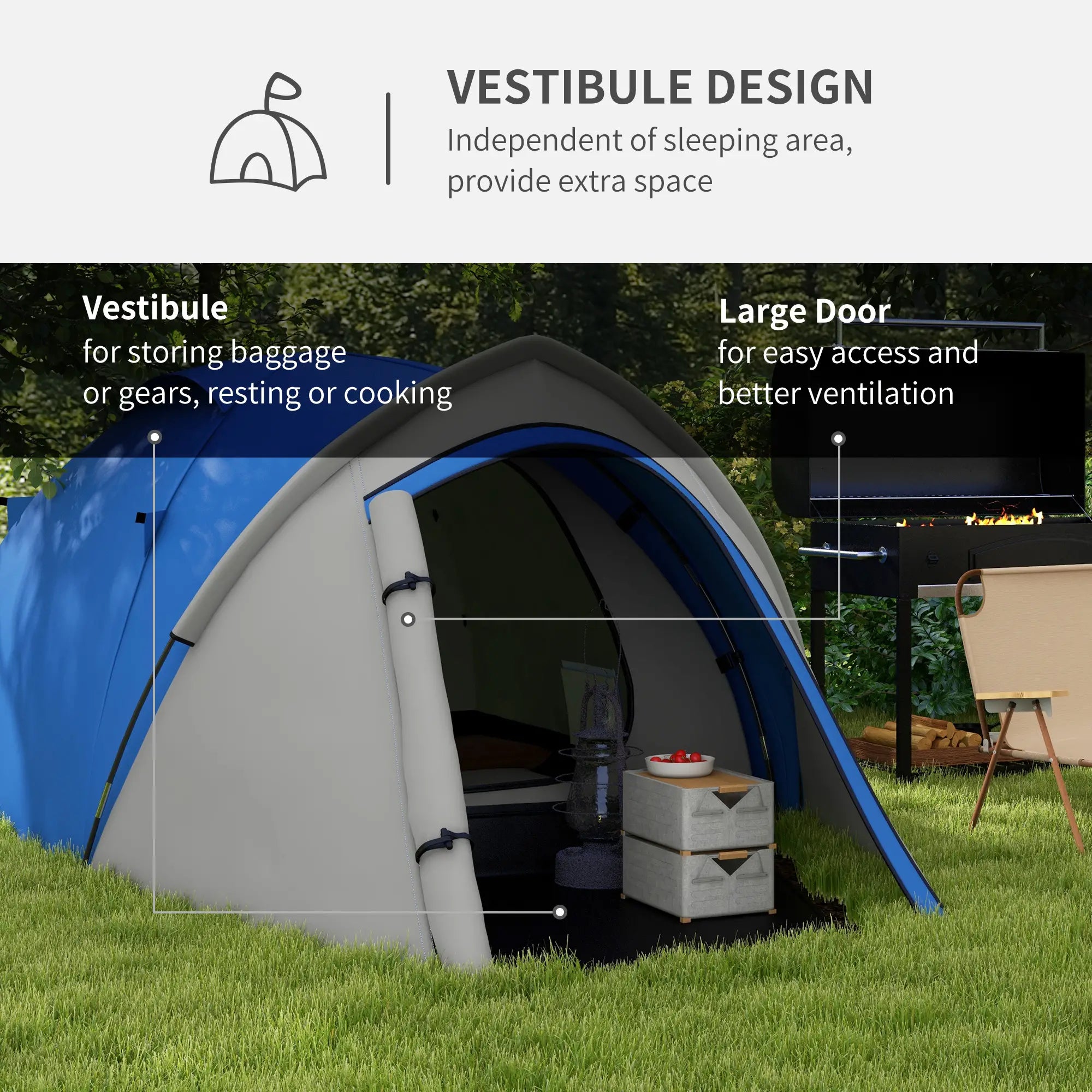 Two-Man Dome Tent, with Front Vestibule - Blue/Grey
