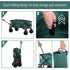 140L Festival Trolley on Wheels, Folding Camping Trolley Cart with Telescopic Handle, Big Wheels for Outdoor Garden Beach Fishing, Green