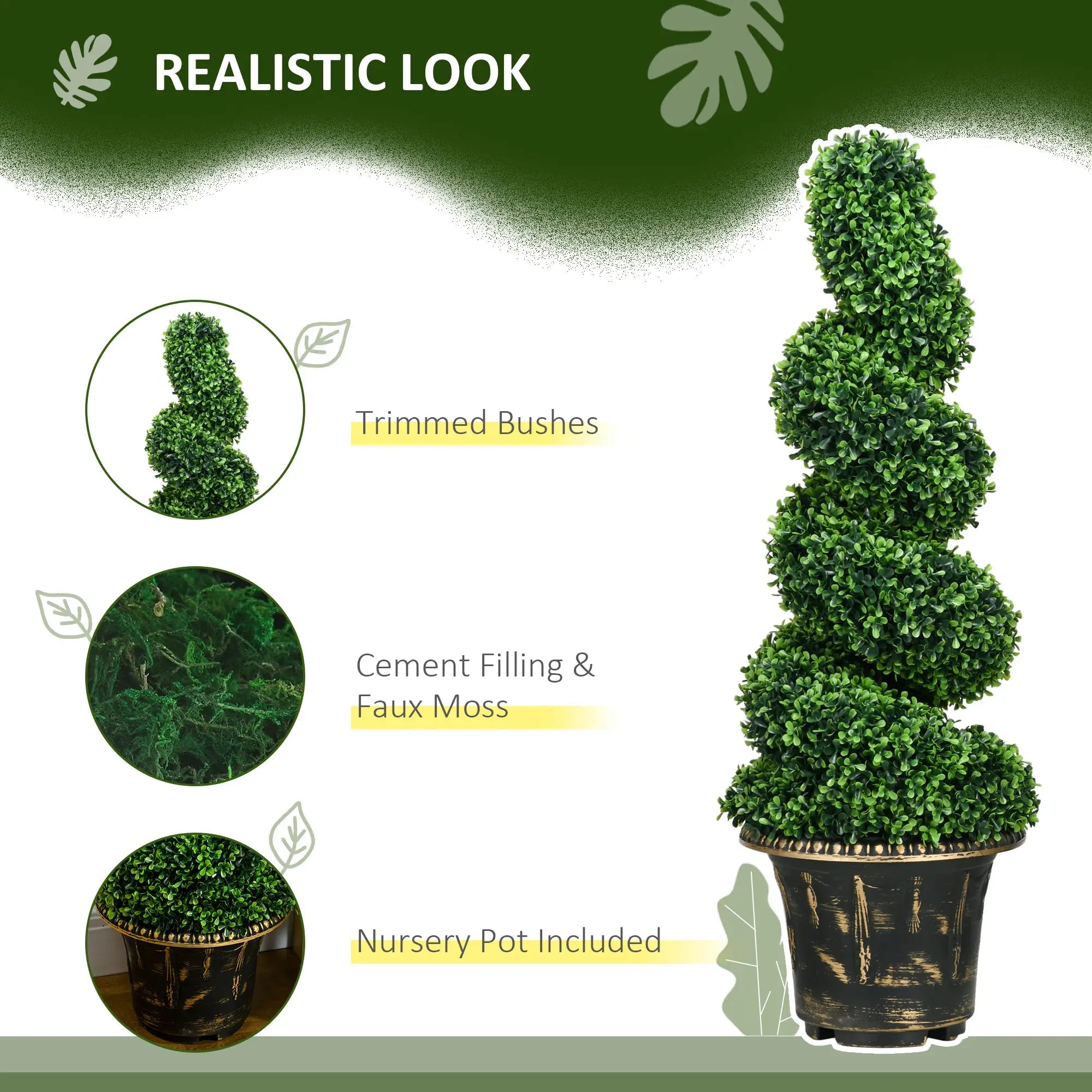 Set of 2 Artificial Plants, Topiary Spiral Boxwood Trees with Pot, for Home Indoor Outdoor Decor, 90cm Bargain Clearance Centre