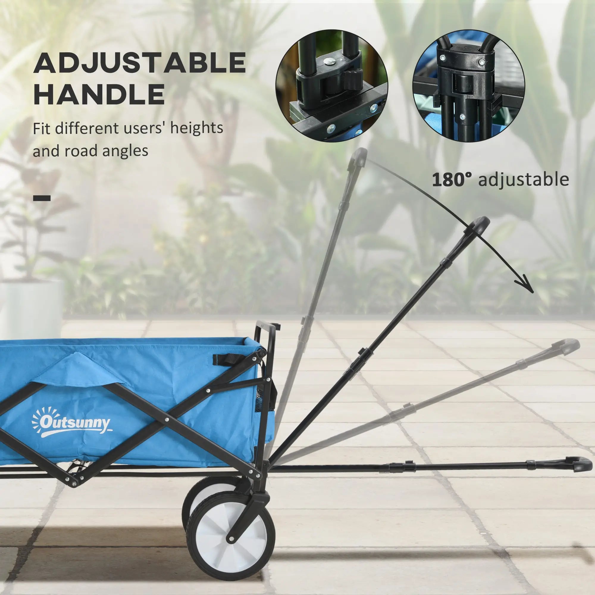 90L Festival Trolley on Wheels, Folding Camping Trolley Cart with Adjustable Handle, Portable for Outdoor, Garden, Shopping, Fishing, Blue