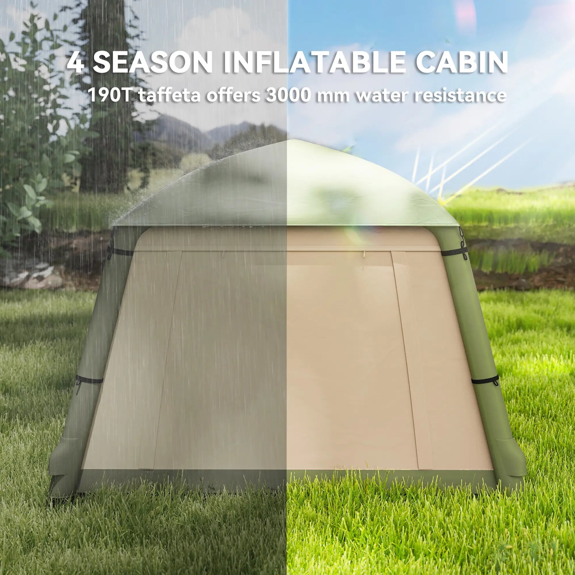 Inflatable Camping Tent w/ Hand Pump, Easy Setup, Blow Up Tent Waterproof 190T Taffeta w/ Mesh Windows, Doors and Carry Bag, Brown