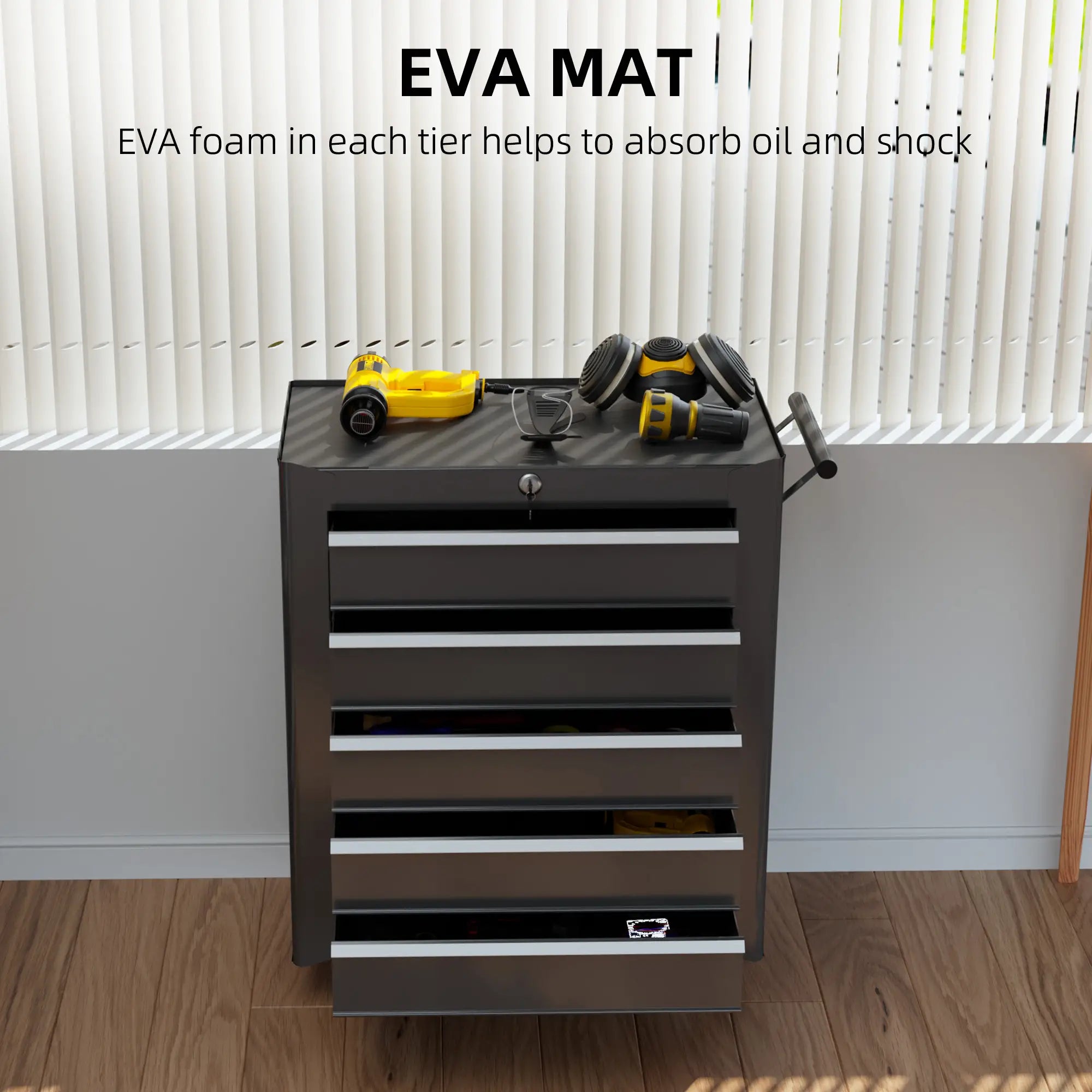 5-Drawer Tool Chest with Wheels, Steel Lockable Tool Storage Cabinet with Handle, 2 Keys for Garage, Workshop, Black