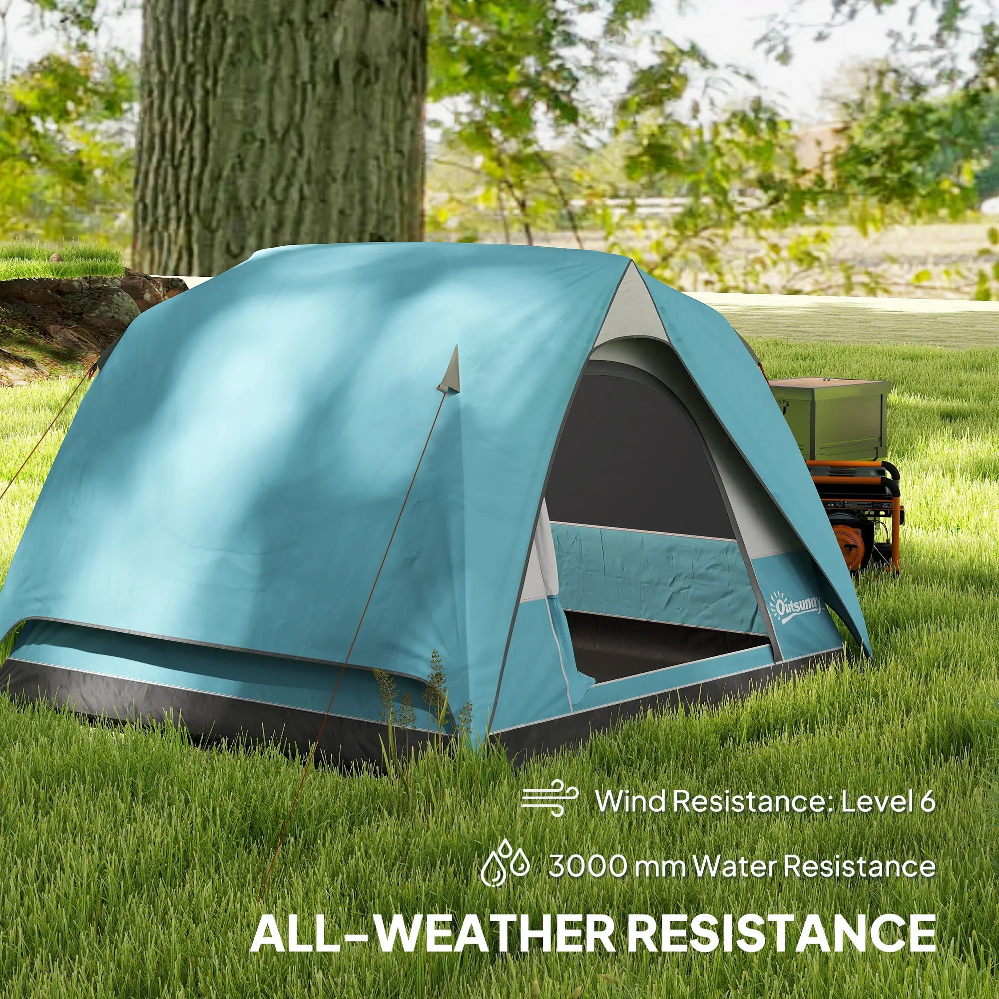 3-4 Person Camping Tent, Easy Set Up Waterproof Dome Tent with Sewn-in Groundsheet, Mesh Windows, Pocket and Hook for Camping, Hiking, Backpacking, Navy Blue and Light Blue