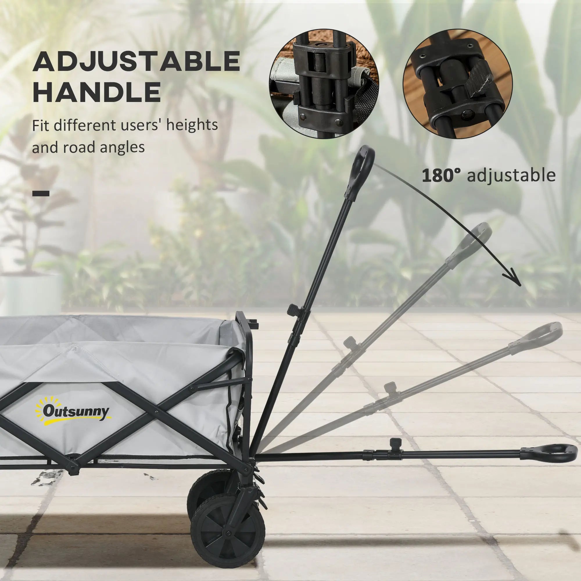 Folding Pull Along Cart Cargo Wagon Trolley with Telescopic Handle - Dark Grey