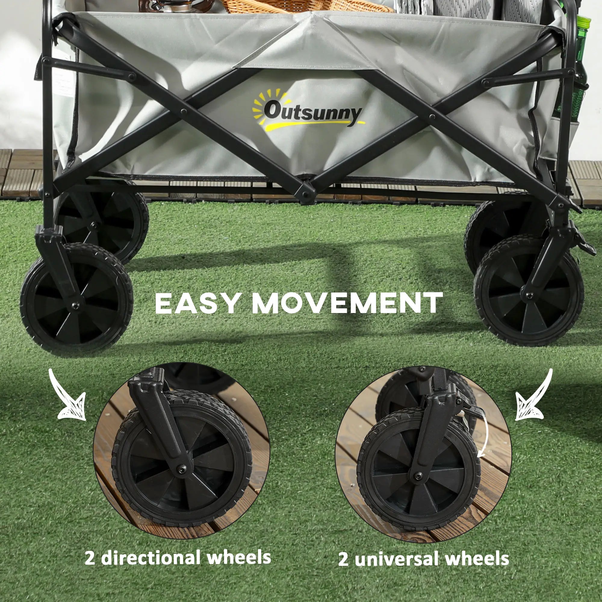 Folding Pull Along Cart Cargo Wagon Trolley with Telescopic Handle - Dark Grey