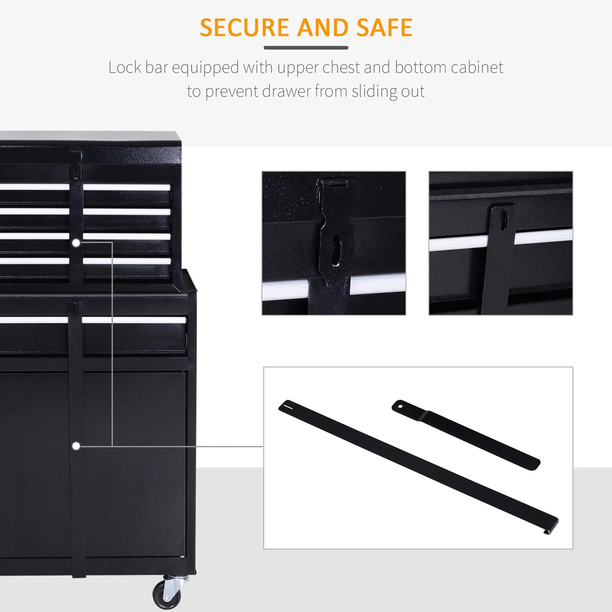 Tool Chest 2 in 1 Metal Tool Cabinet Storage Box with 5 Drawers Pegboard Wheels 60x28x104.5cm Black Bargain Clearance Centre