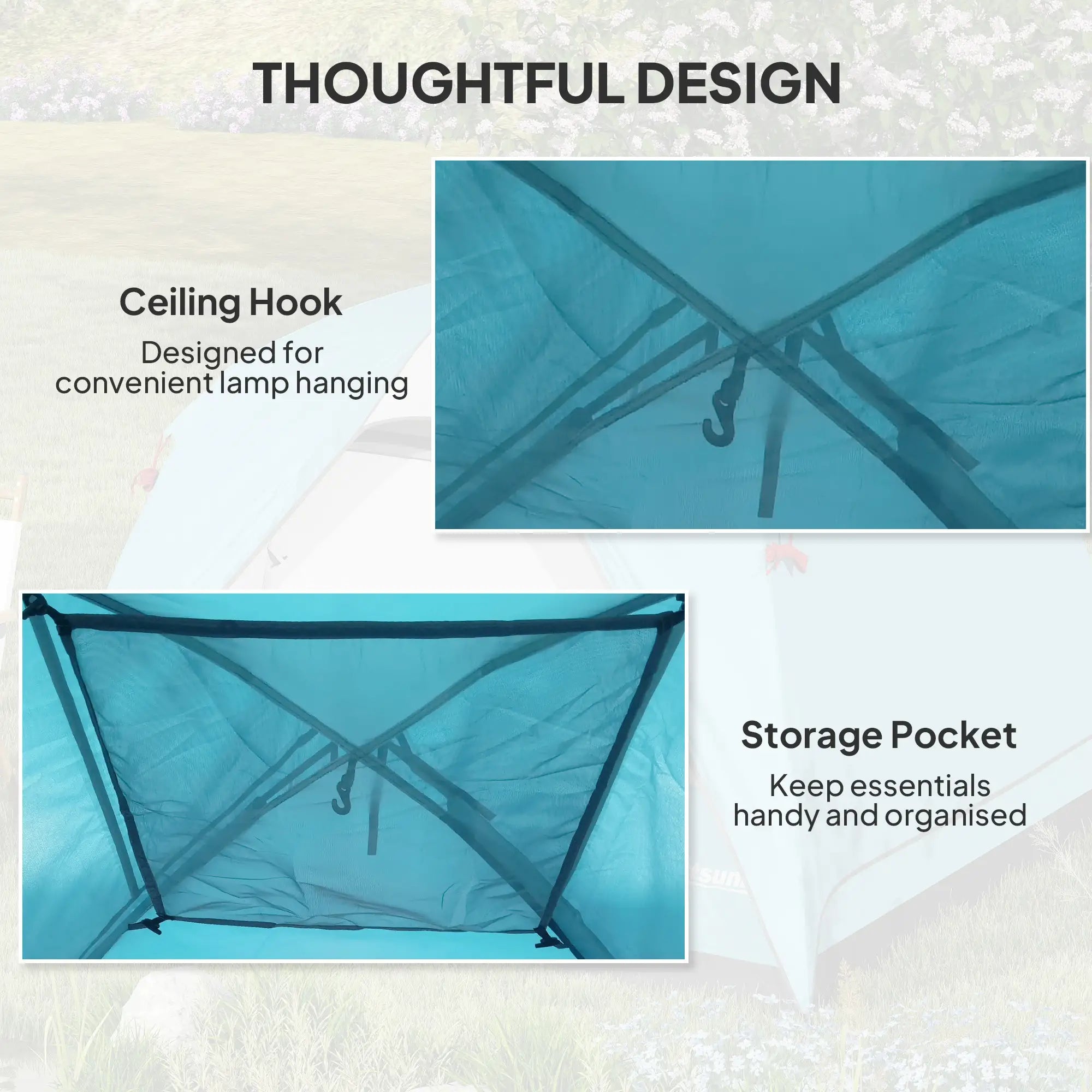 3-4 Person Camping Tent, Easy Set Up Waterproof Dome Tent with Sewn-in Groundsheet, Mesh Windows, Pocket and Hook for Camping, Hiking, Backpacking, Navy Blue and Light Blue