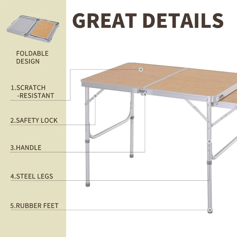3ft Aluminium MDF-Top Folding Picnic Table Portable Camping Table