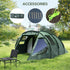 Two Room Tunnel Tent Camping Tent for 3-4 Man with Windows, Covers, Carry Bag, for Fishing, Hiking, Sports, Green