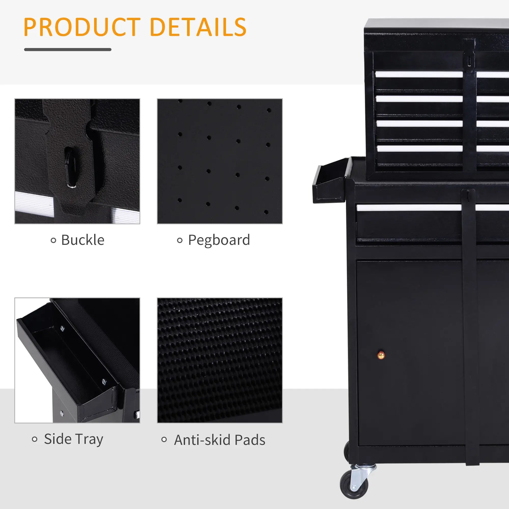 Tool Chest 2 in 1 Metal Tool Cabinet Storage Box with 5 Drawers Pegboard Wheels 60x28x104.5cm Black Bargain Clearance Centre