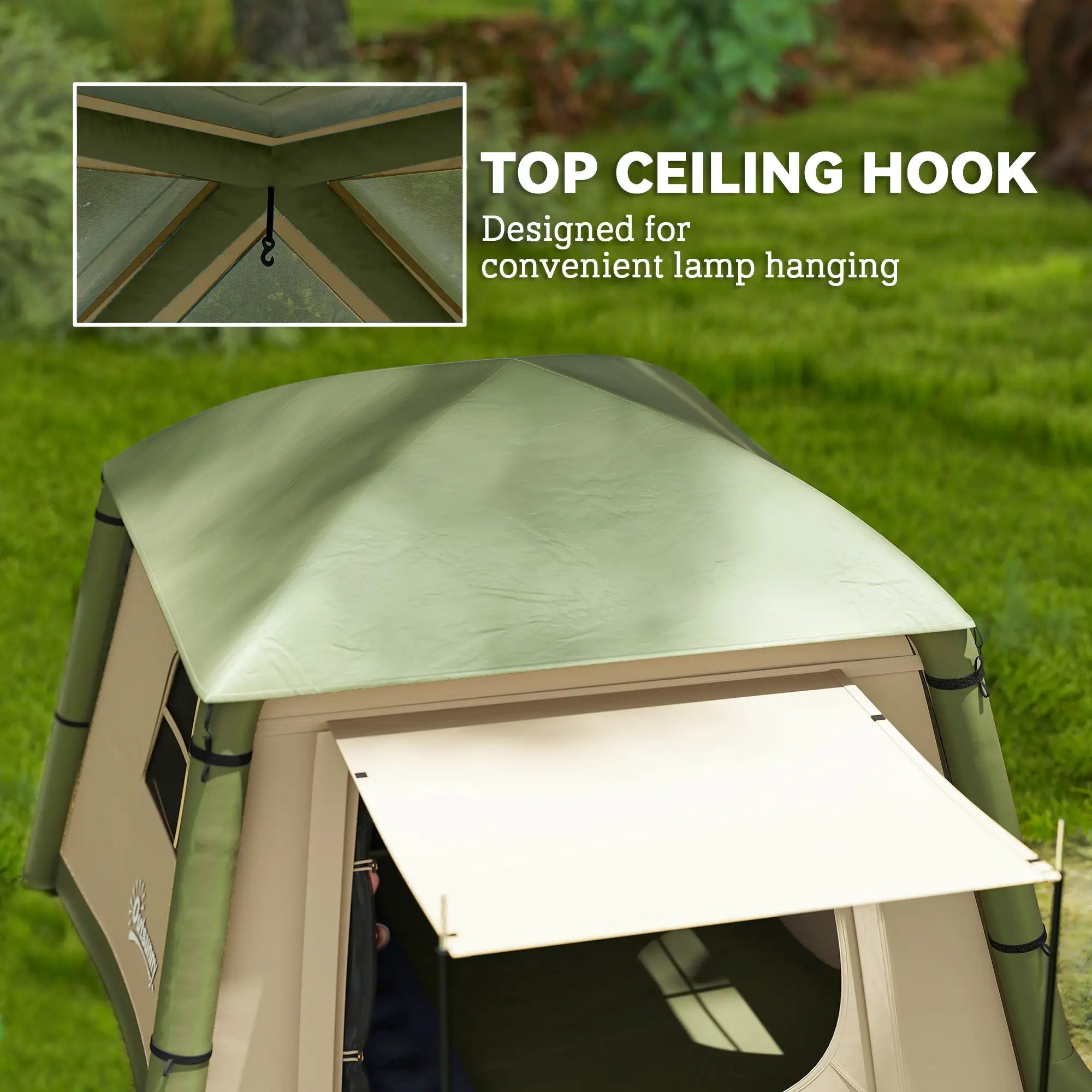 Inflatable Camping Tent w/ Hand Pump, Easy Setup, Blow Up Tent Waterproof 190T Taffeta w/ Mesh Windows, Doors and Carry Bag, Brown