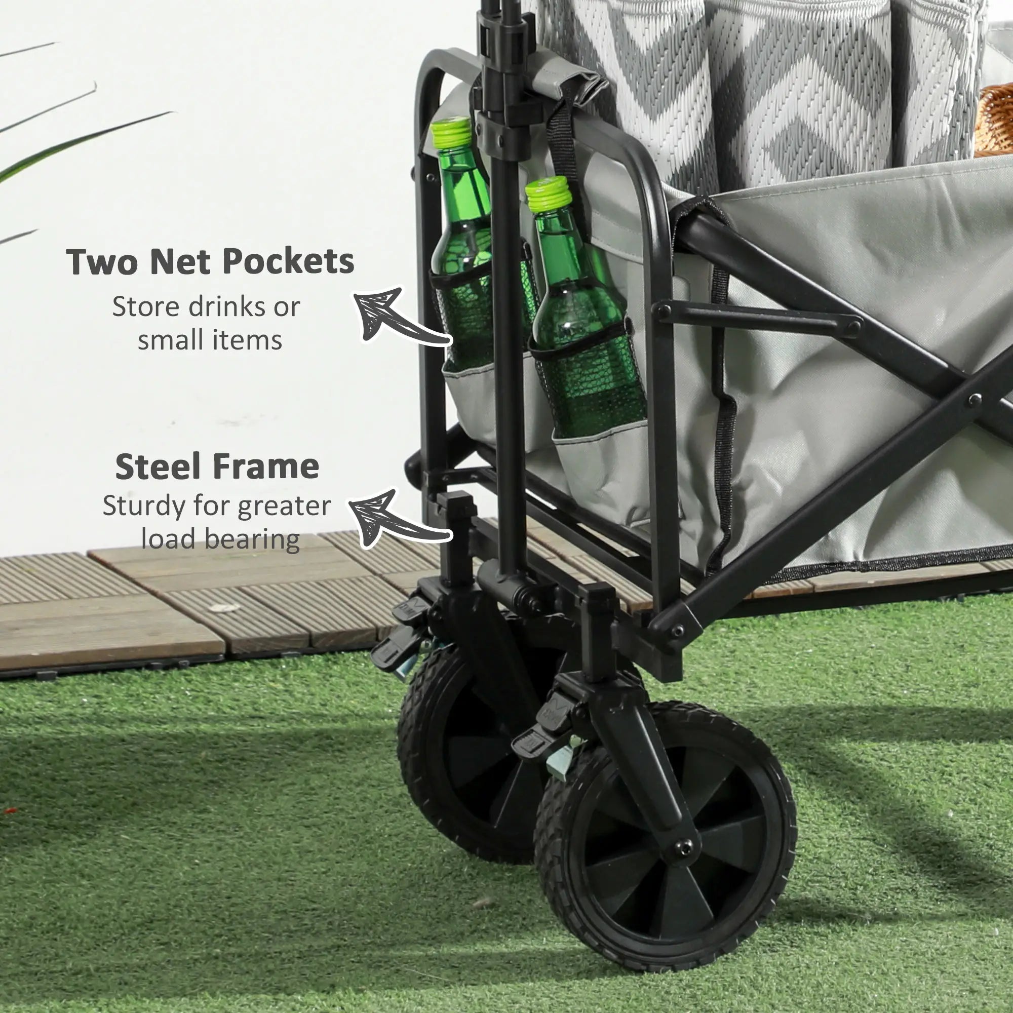 Folding Pull Along Cart Cargo Wagon Trolley with Telescopic Handle - Dark Grey
