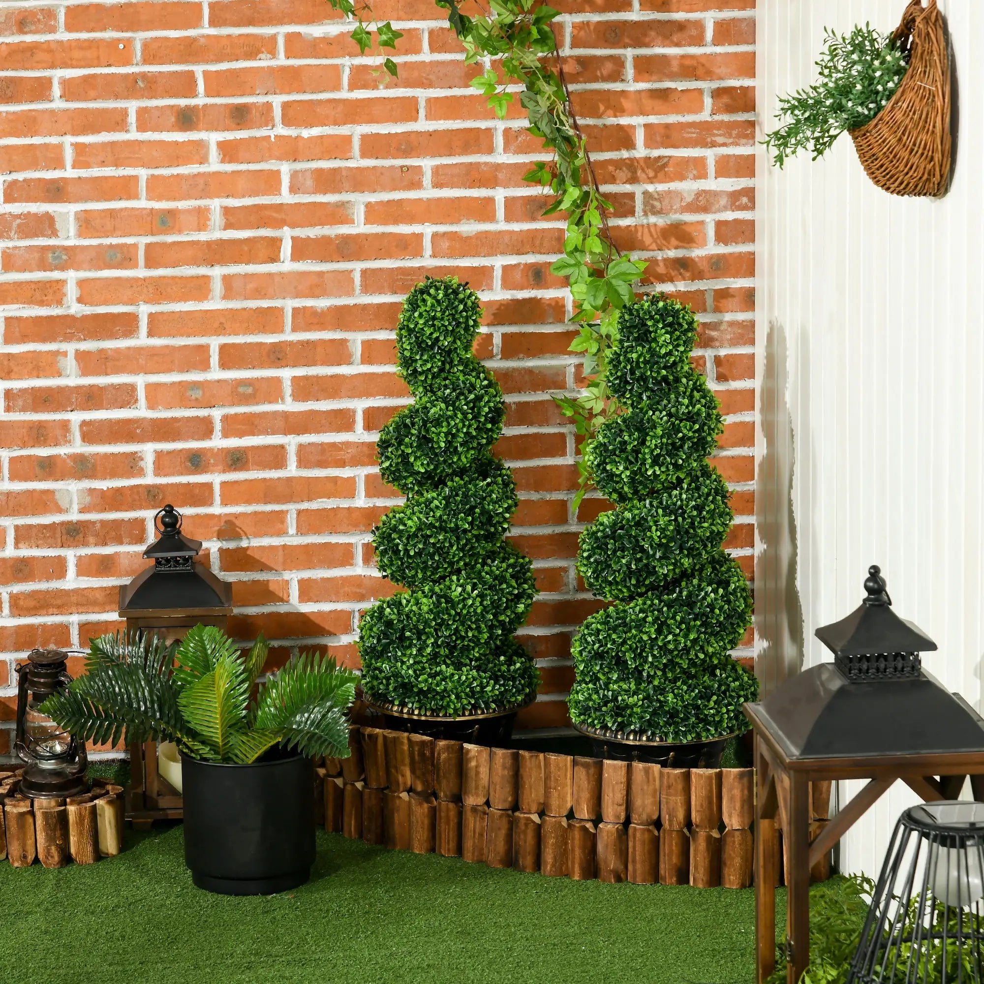 Set of 2 Artificial Plants, Topiary Spiral Boxwood Trees with Pot, for Home Indoor Outdoor Decor, 90cm Bargain Clearance Centre