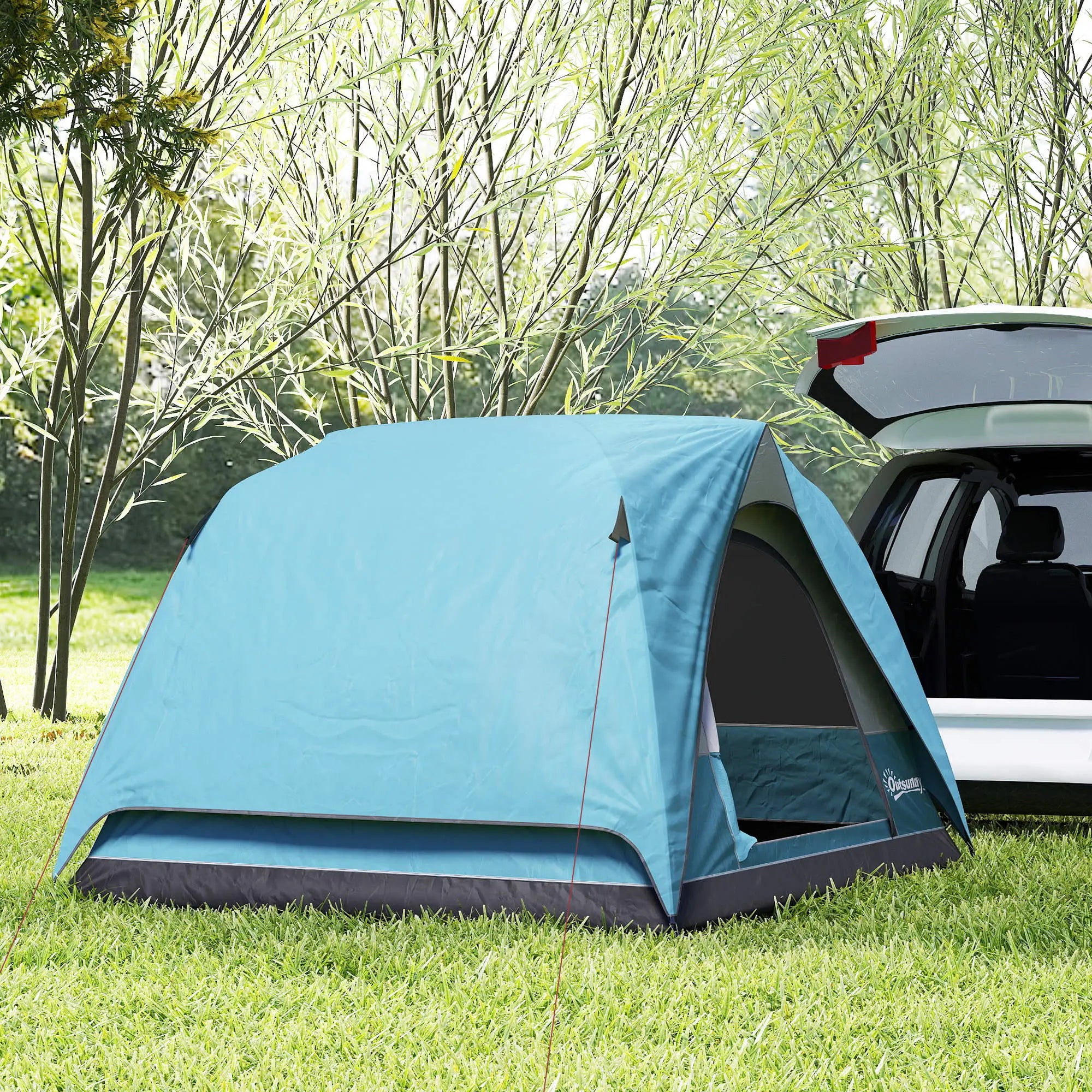 3-4 Person Camping Tent, Easy Set Up Waterproof Dome Tent with Sewn-in Groundsheet, Mesh Windows, Pocket and Hook for Camping, Hiking, Backpacking, Navy Blue and Light Blue