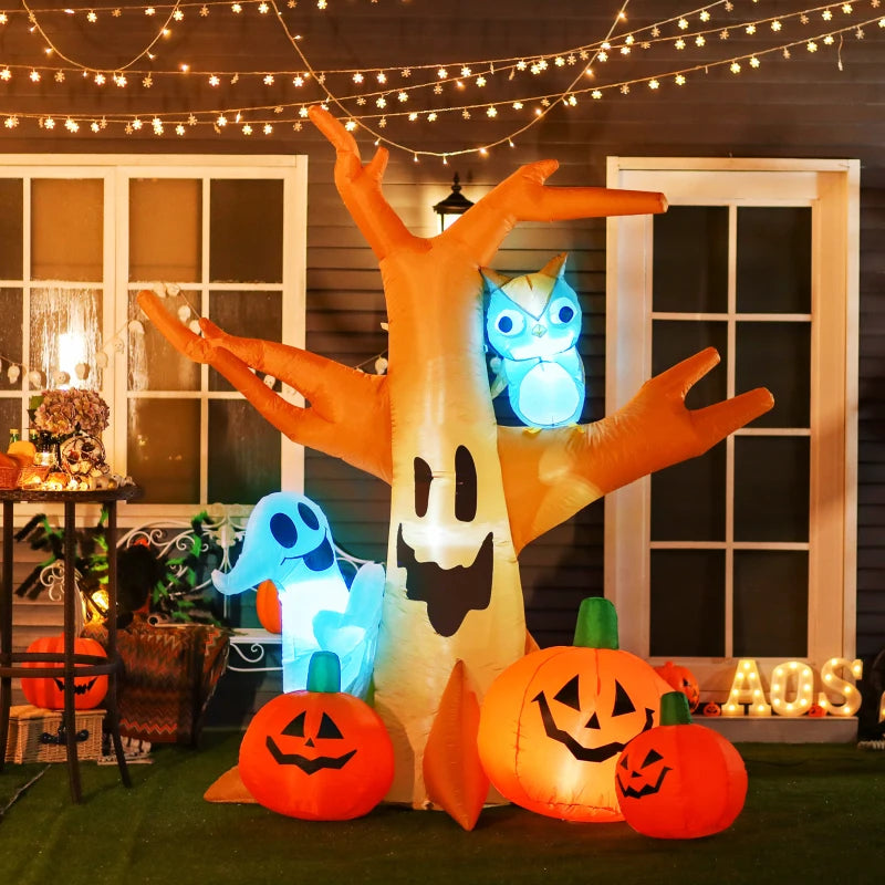 240cm Large Halloween Scary Lighting Inflatable Tree Ghost 3 Pumpkins Owl 4 LED Indoor Outdoor Holiday Decoration