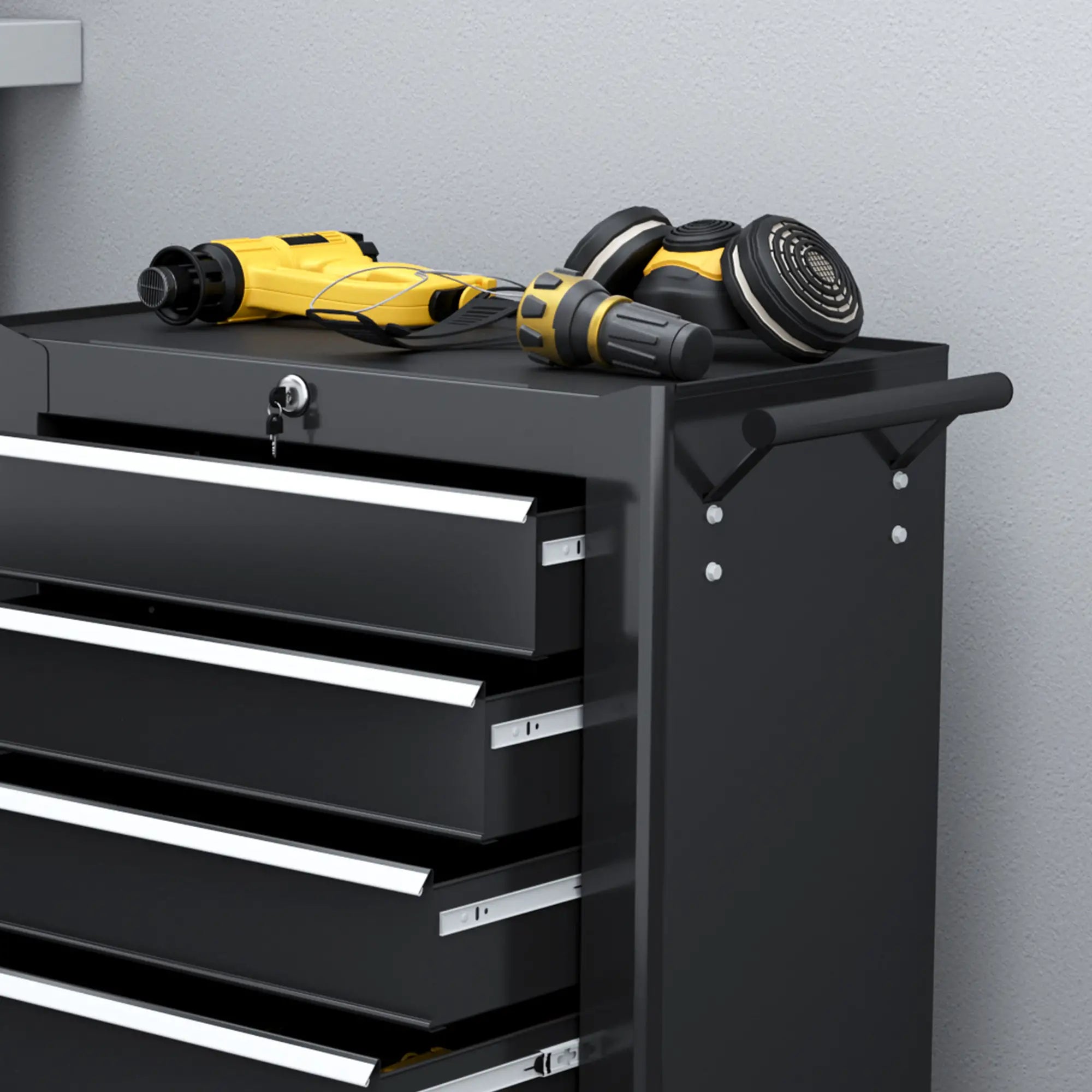 5-Drawer Tool Chest with Wheels, Steel Lockable Tool Storage Cabinet with Handle, 2 Keys for Garage, Workshop, Black