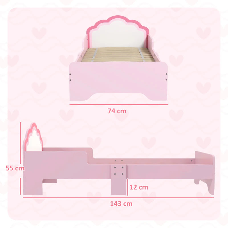 Toddler Bed Frame, Princess Bed for Kids, Cloud-Design, 143 x 74 x 55cm - Pink