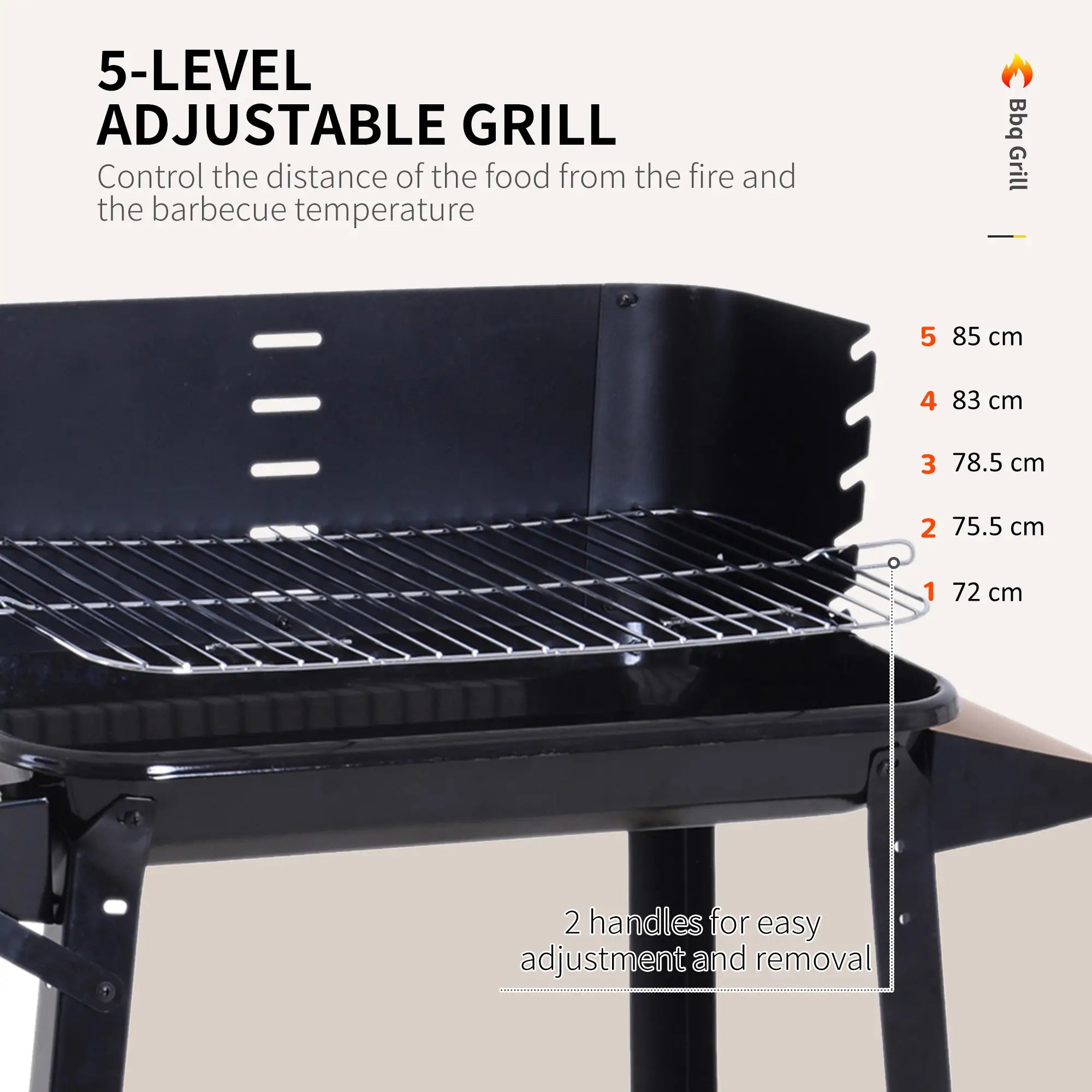 Trolley Charcoal BBQ Barbecue Grill Outdoor Patio Garden Heating Smoker with Side Trays Storage Shelf and Wheels