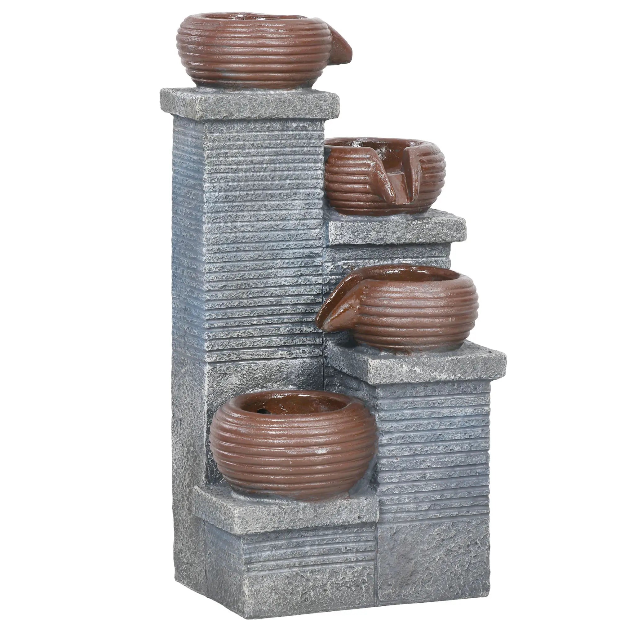 Solar Powered Garden Water Feature with LED Lights and Pump, 4 Tier Cascading Water Fountain for Indoor/Outdoor, Bowls Waterfall Ornament, 58cm Height