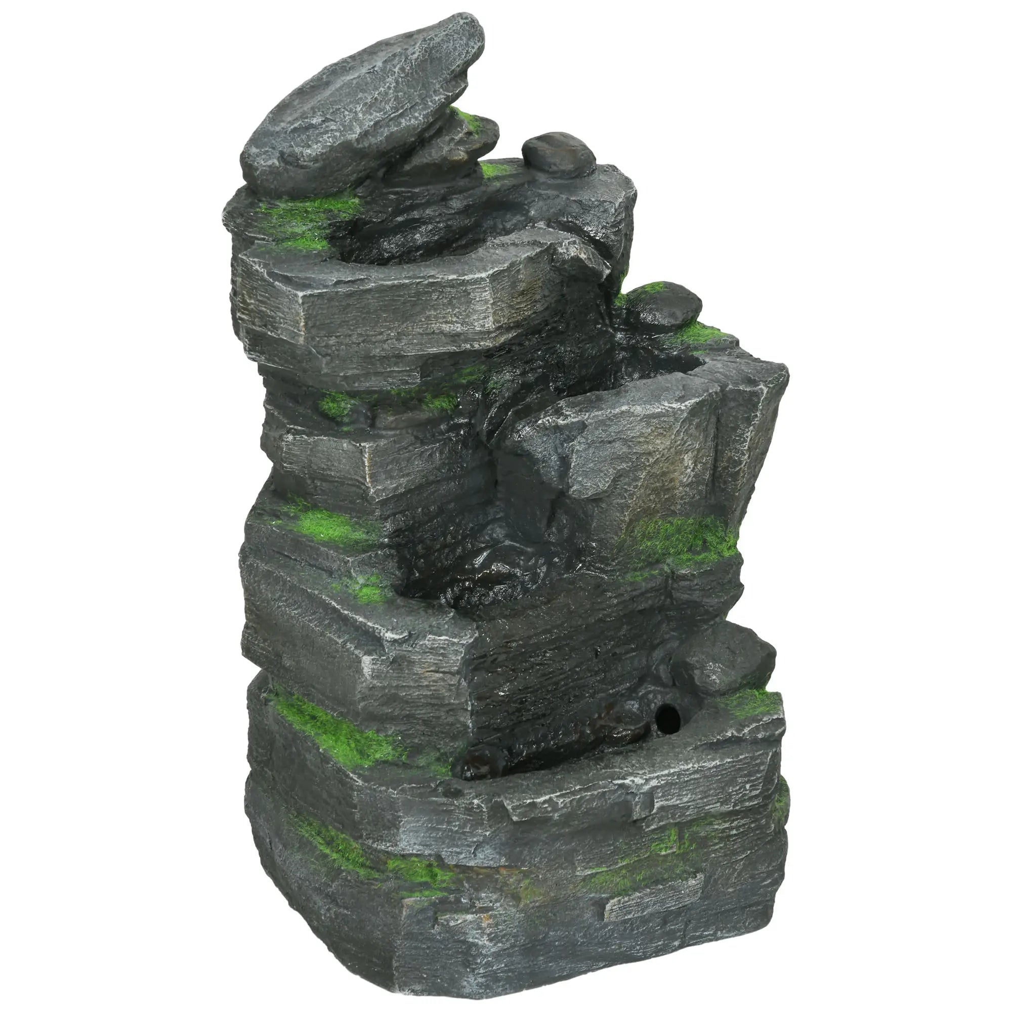 Garden Water Feature, Solar Powered with LED Lights - Dark Grey