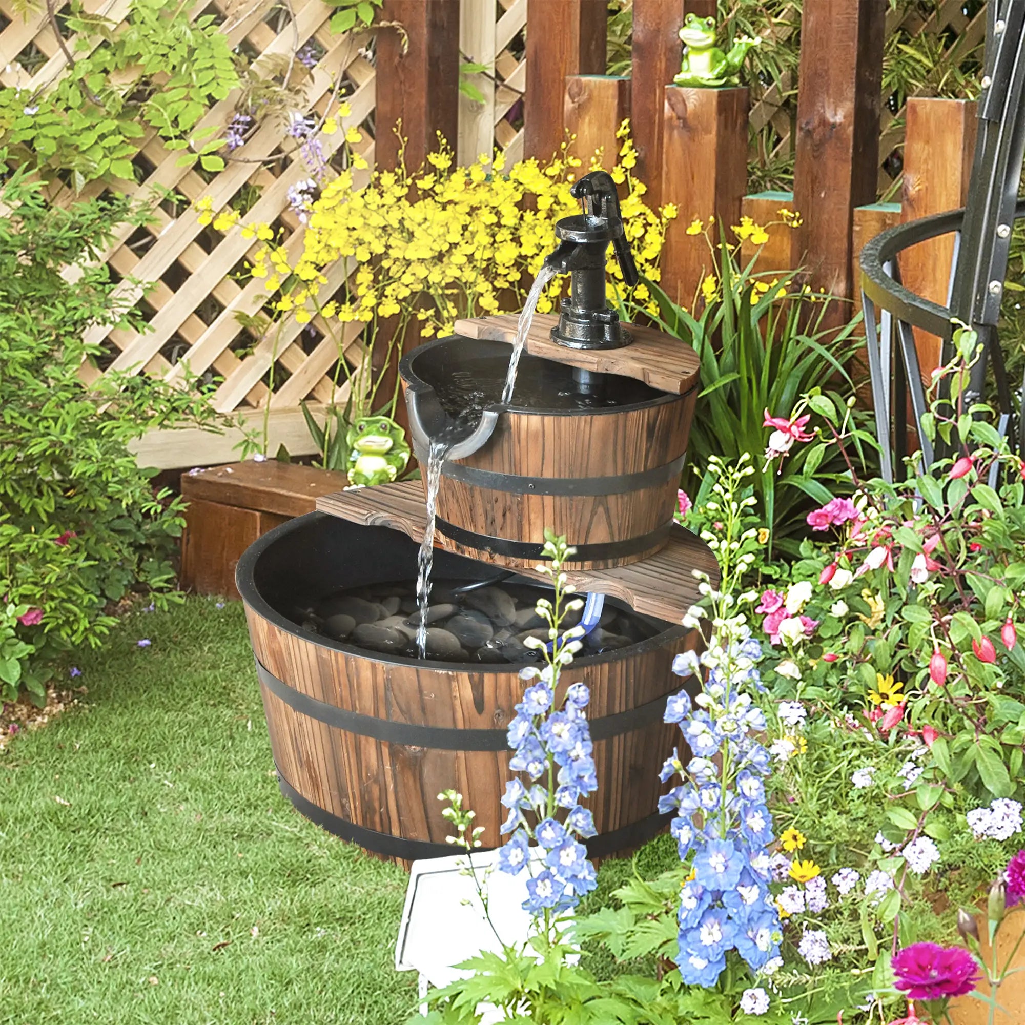 Wooden Water Pump Fountain, 2 Tier-Fir Wood