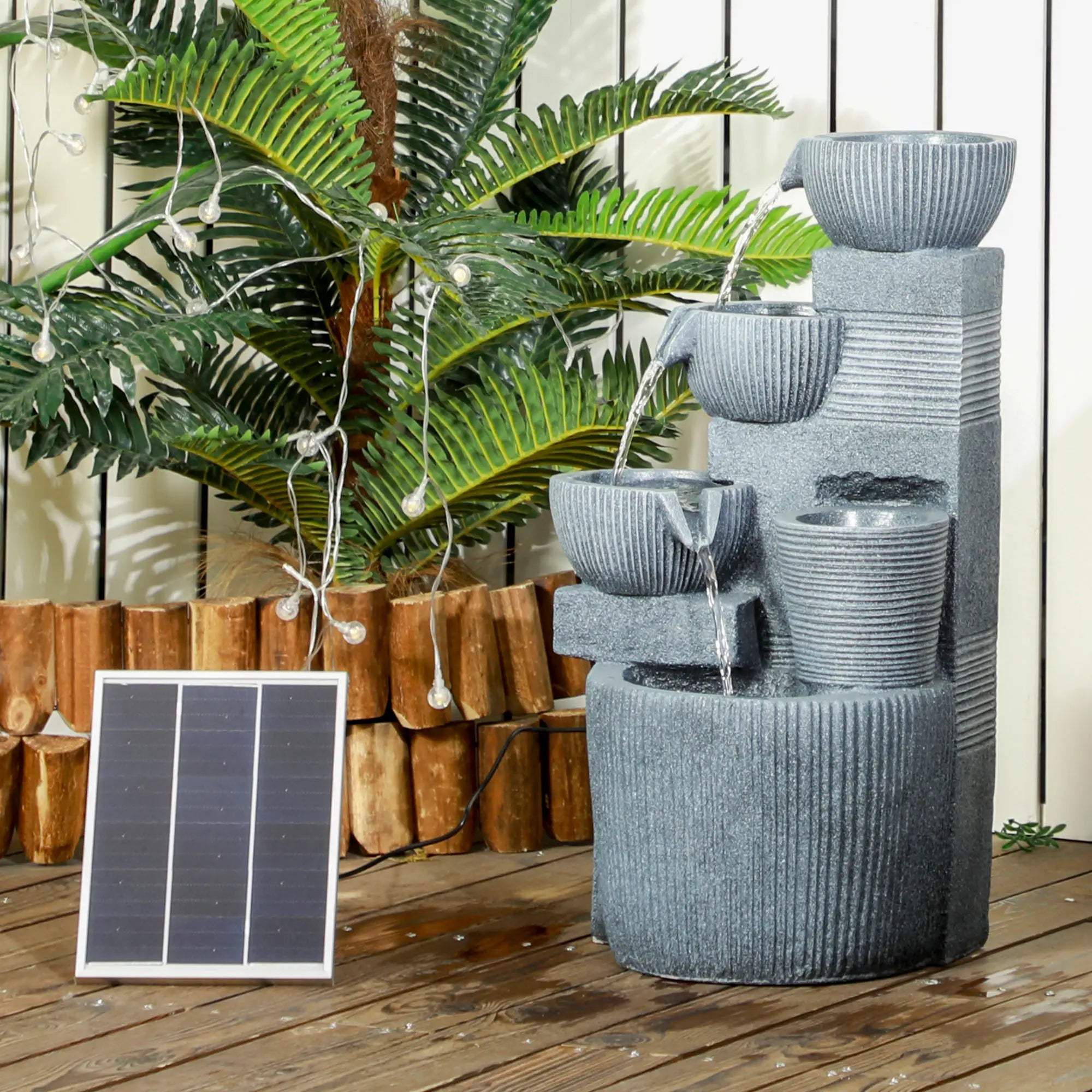 Solar Powered Outdoor Water Fountain - Dark Grey