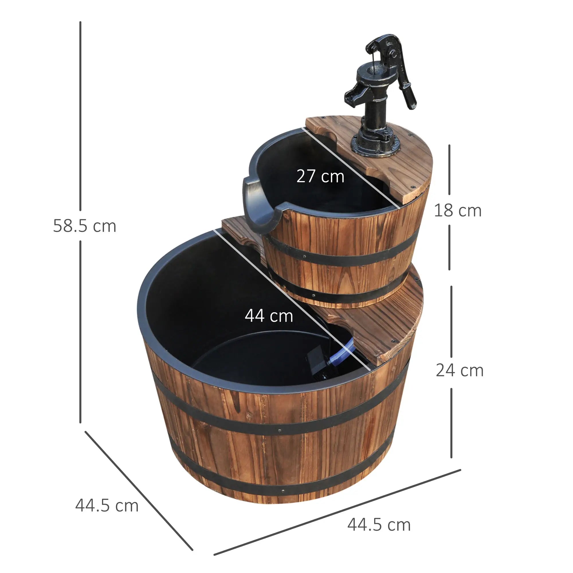 Wooden Water Pump Fountain, 2 Tier-Fir Wood