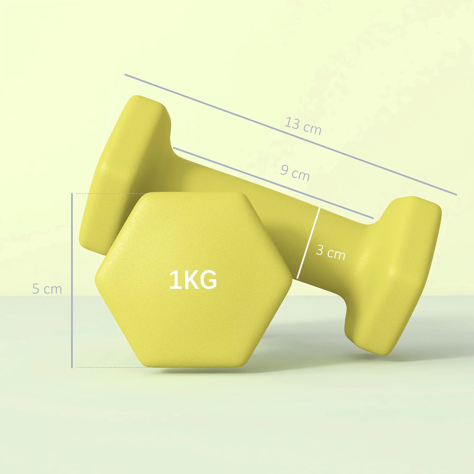 2 x 1kg Hexagonal Dumbbells Weights Set with Non-Slip Grip for Home Gym Workout, Yellow