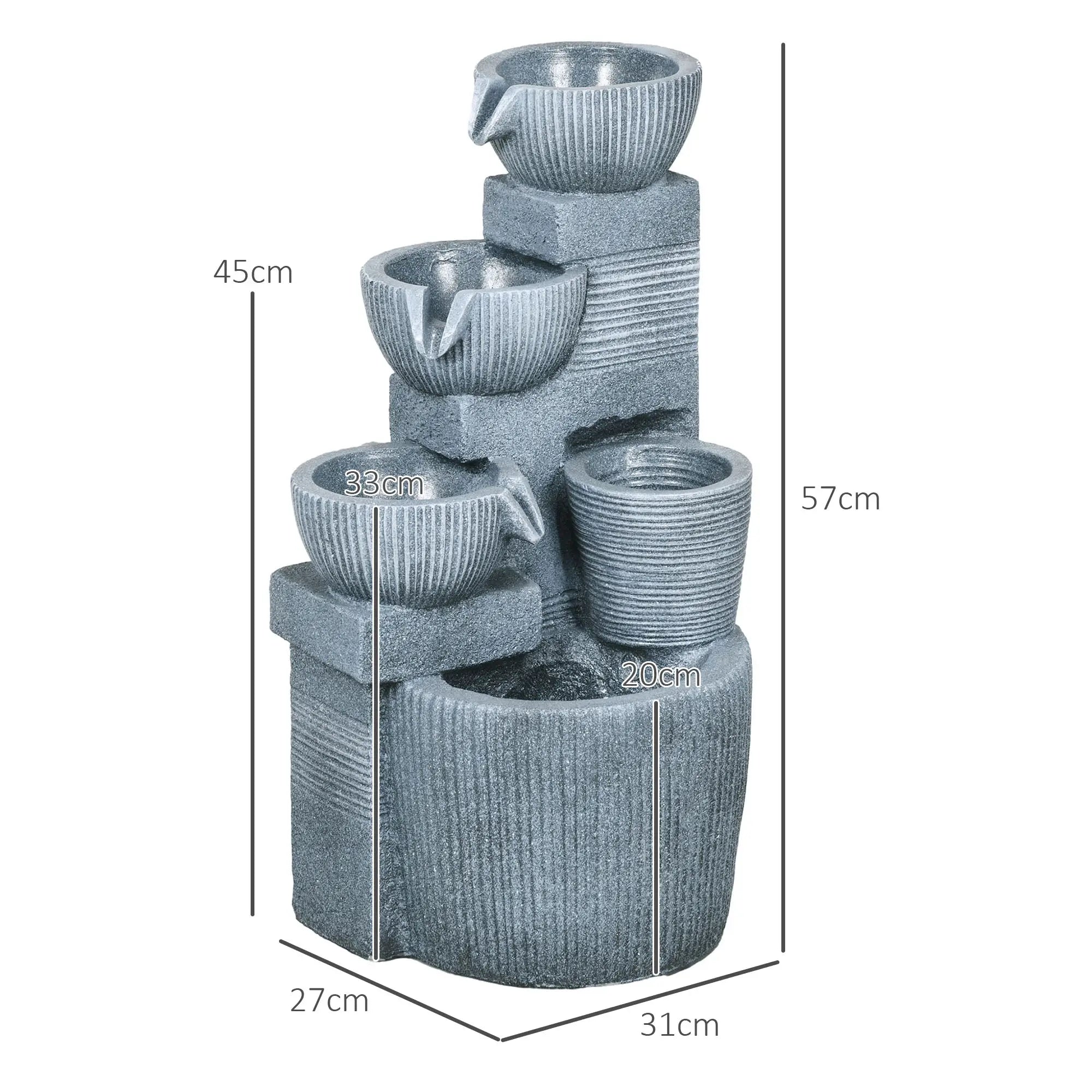 Solar Powered Outdoor Water Fountain - Dark Grey