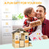Wooden Playhouse for Kids Outdoor Wendy House with Door, windows, Bench, Service Stations, Flowerpot Holder, For Ages 3-7 Years