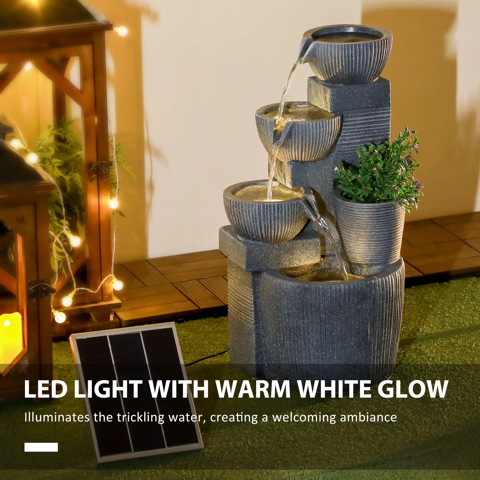 Solar Powered Outdoor Water Fountain - Dark Grey