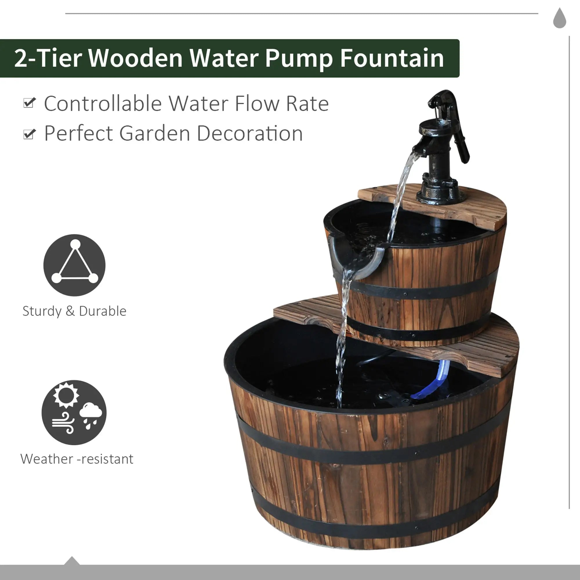 Wooden Water Pump Fountain, 2 Tier-Fir Wood