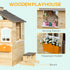 Wooden Playhouse for Kids Outdoor Wendy House with Door, windows, Bench, Service Stations, Flowerpot Holder, For Ages 3-7 Years