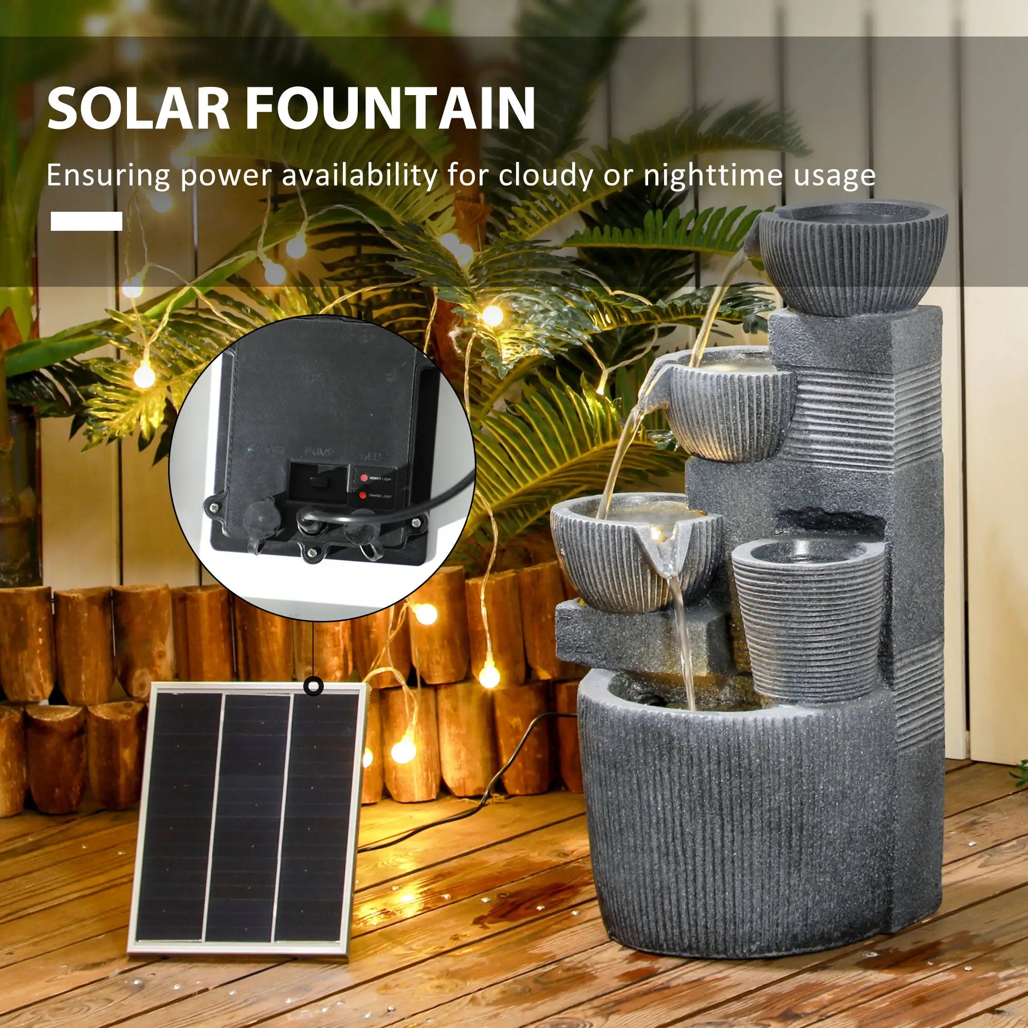 Solar Powered Outdoor Water Fountain - Dark Grey