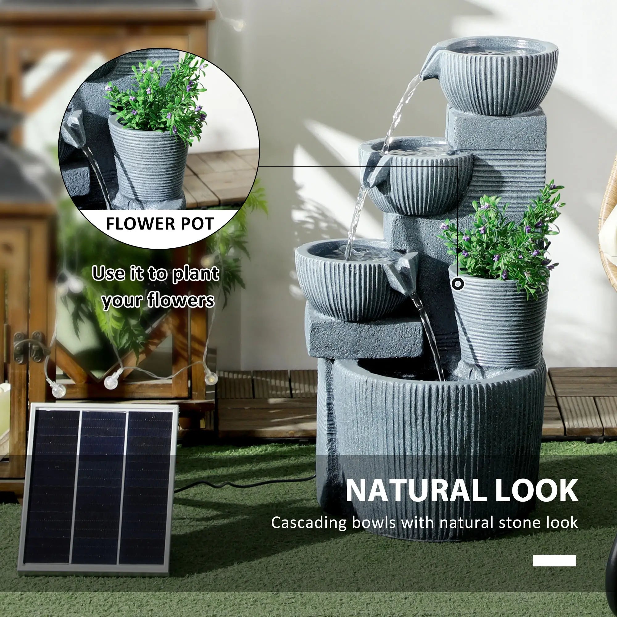 Solar Powered Outdoor Water Fountain - Dark Grey