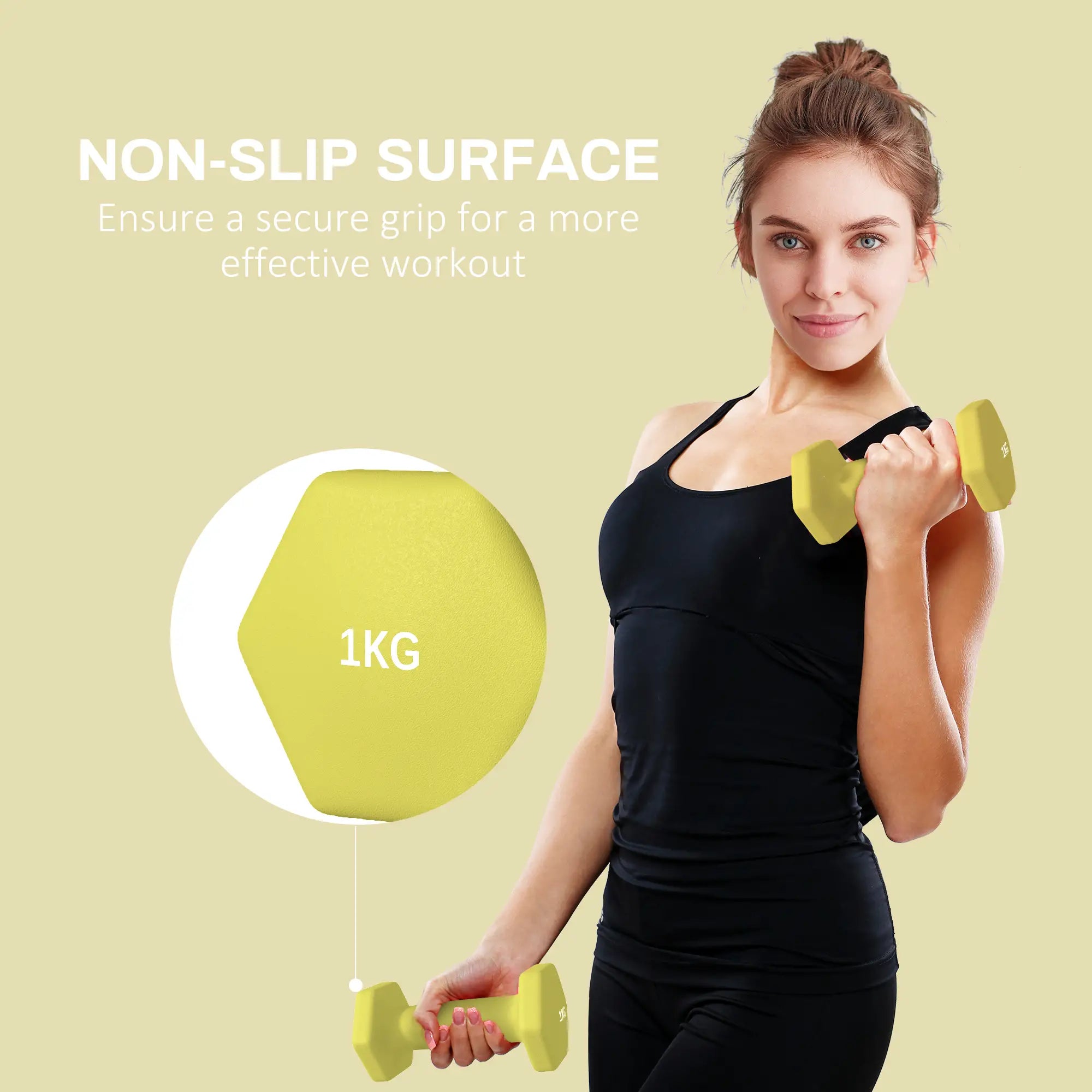 2 x 1kg Hexagonal Dumbbells Weights Set with Non-Slip Grip for Home Gym Workout, Yellow
