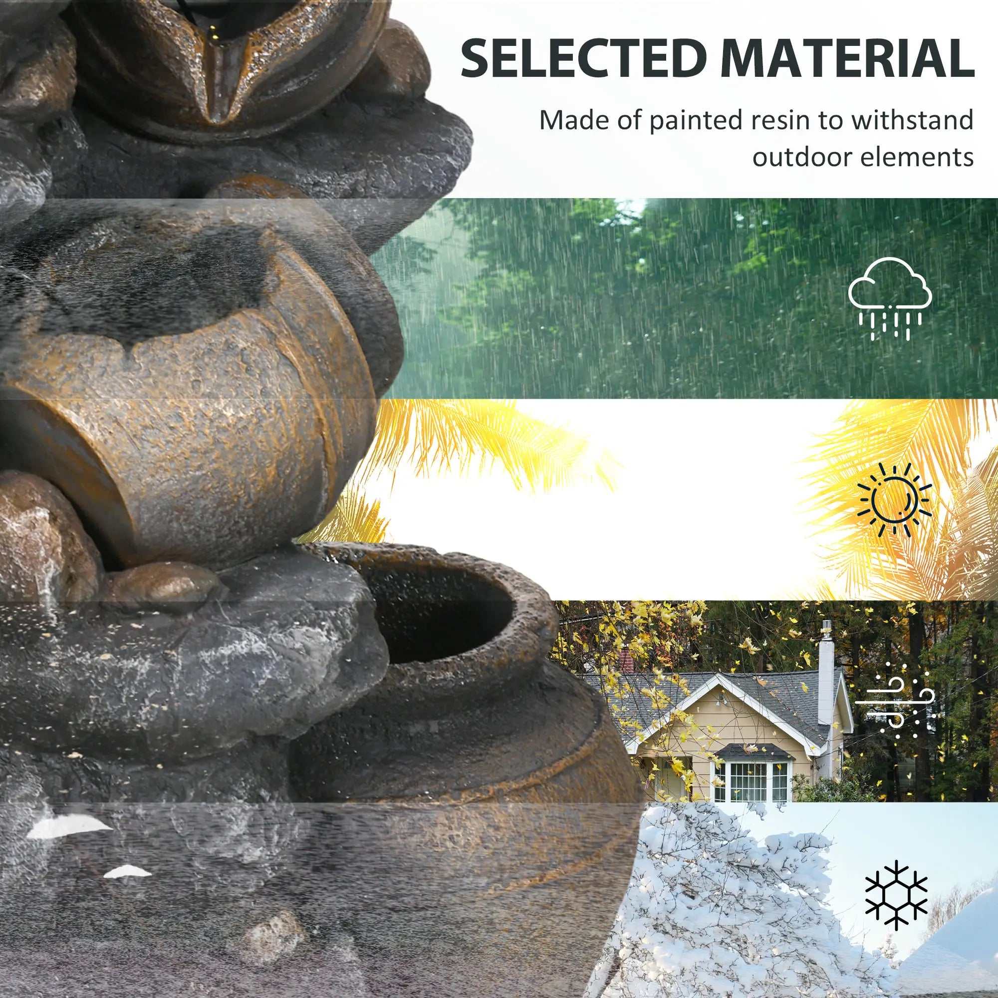 Solar Powered Garden Water Feature with LED Lights and Pump, 4 Tier Cascading Water Fountain for Indoor/Outdoor, Jars Waterfall Ornament, 72cm Height