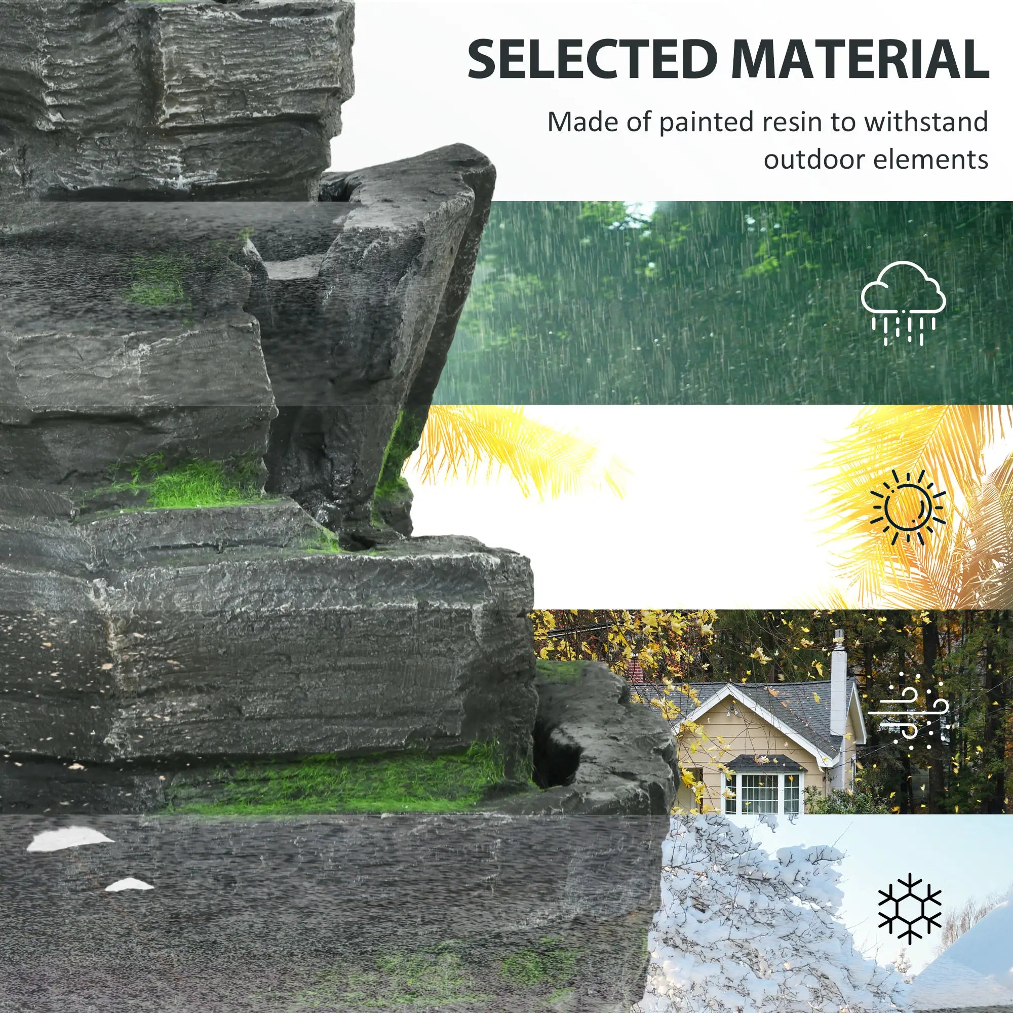Garden Water Feature, Solar Powered with LED Lights - Dark Grey