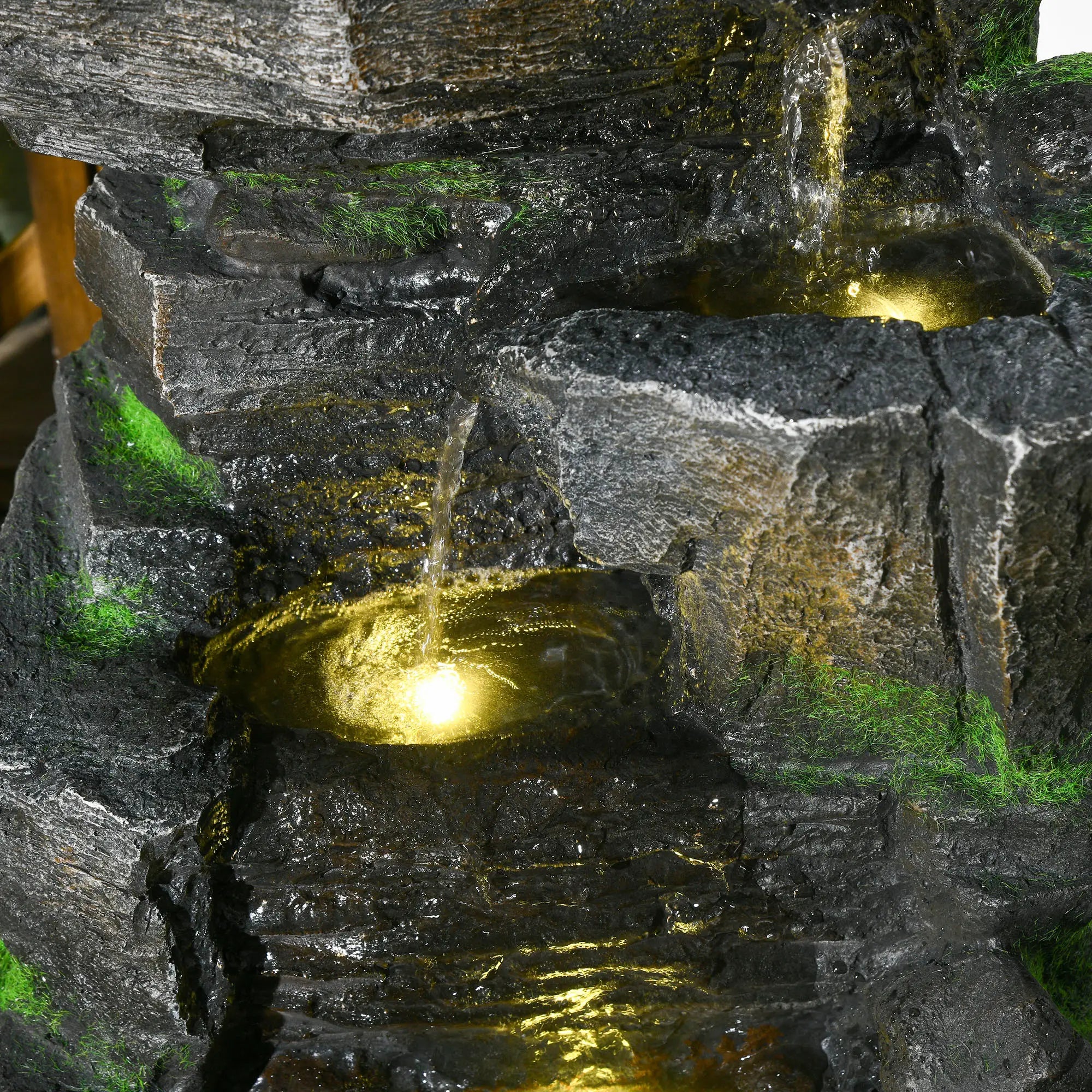 Garden Water Feature, Solar Powered with LED Lights - Dark Grey
