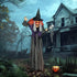 160 cm Life Size Halloween Animated Standing Witch & Skull Staff with Glowing LED Eyes & Head, Spooky Witch Scary Halloween Decorations, Battery Operated, Indoor Party Props