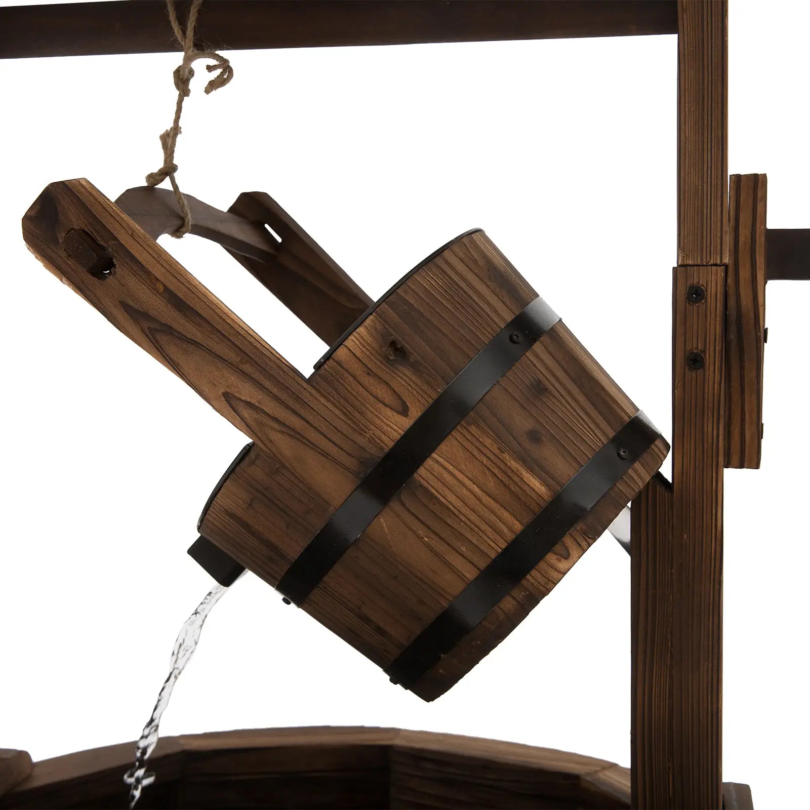 Wooden Garden Wishing Well Fountain Barrel Waterfall Rustic Wood with Pump Garden Décor Ornament