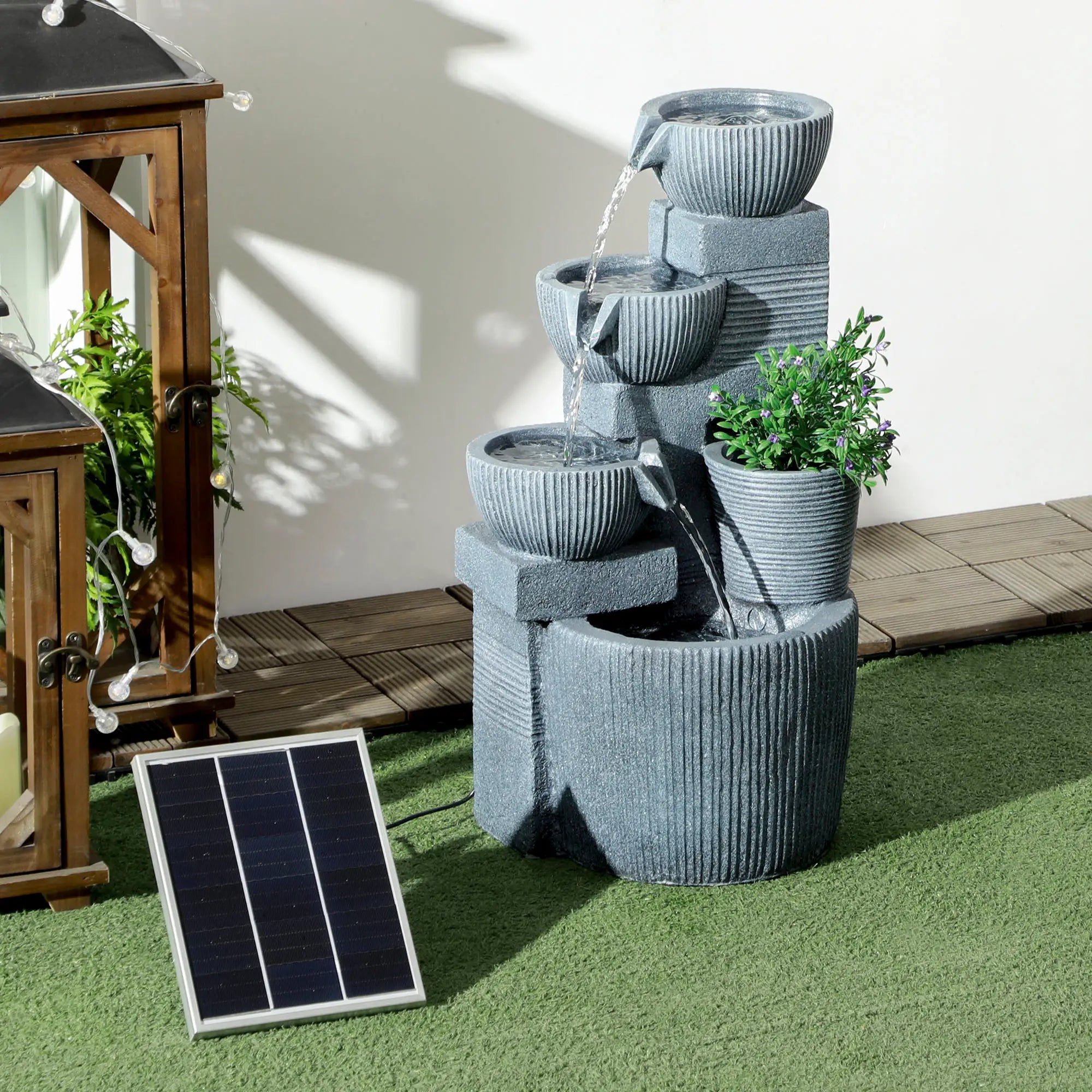 Solar Powered Outdoor Water Fountain - Dark Grey